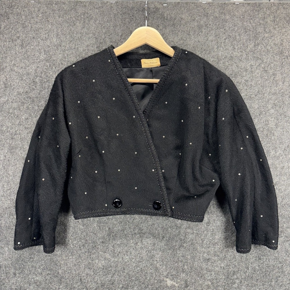 Vintage 50s 60s Rhinestone Bolero Jacket Women Small Crop Evening Brushed Black